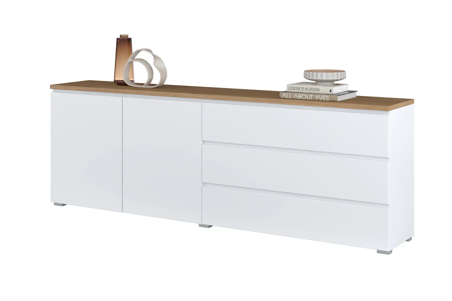 Komoda 2-drzwiowa z 3 szufladami MODO 200cm biały dąb mauvella - 247VOJ28