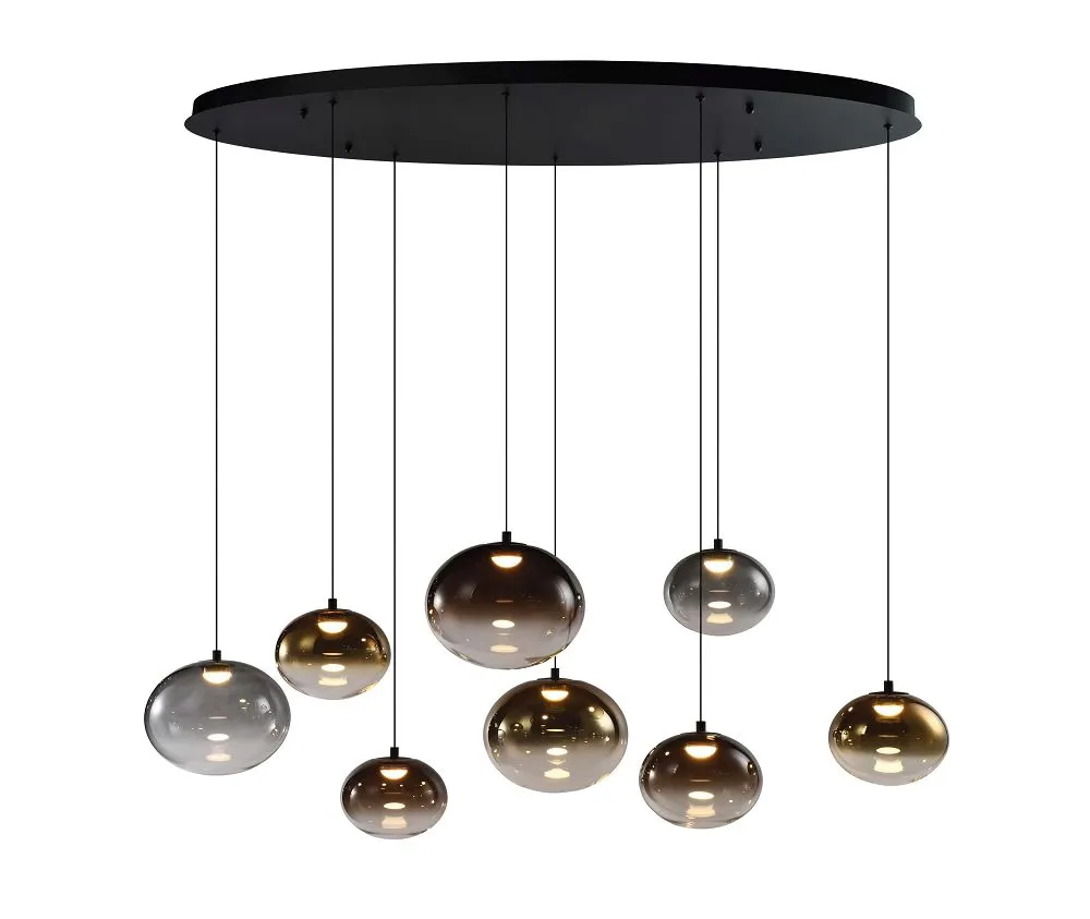 image lampa wisząca, pendant light, kule szklane, zestaw żarówek, czarna konstrukcja