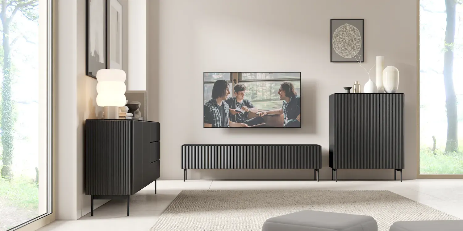 Komoda 4-drzwiowa MUTI 195 ryflowany front czarna - LA_MUTI_KOMODA_195_4D_CZARNY