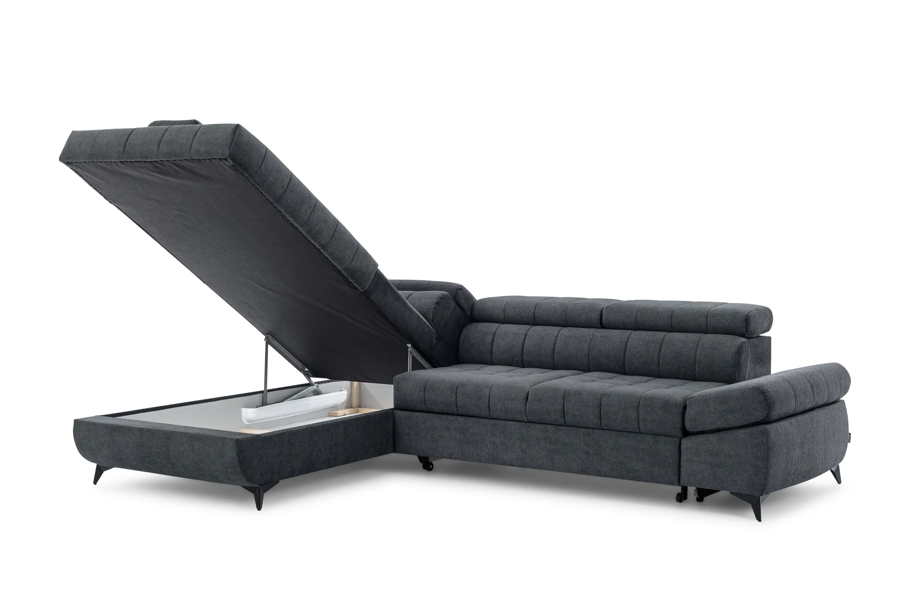 Narożnik lewostronny VALORIS L regulowane zagłówki i podłokietniki tkanina Perfect Harmony 90 grafitowy - B_162929