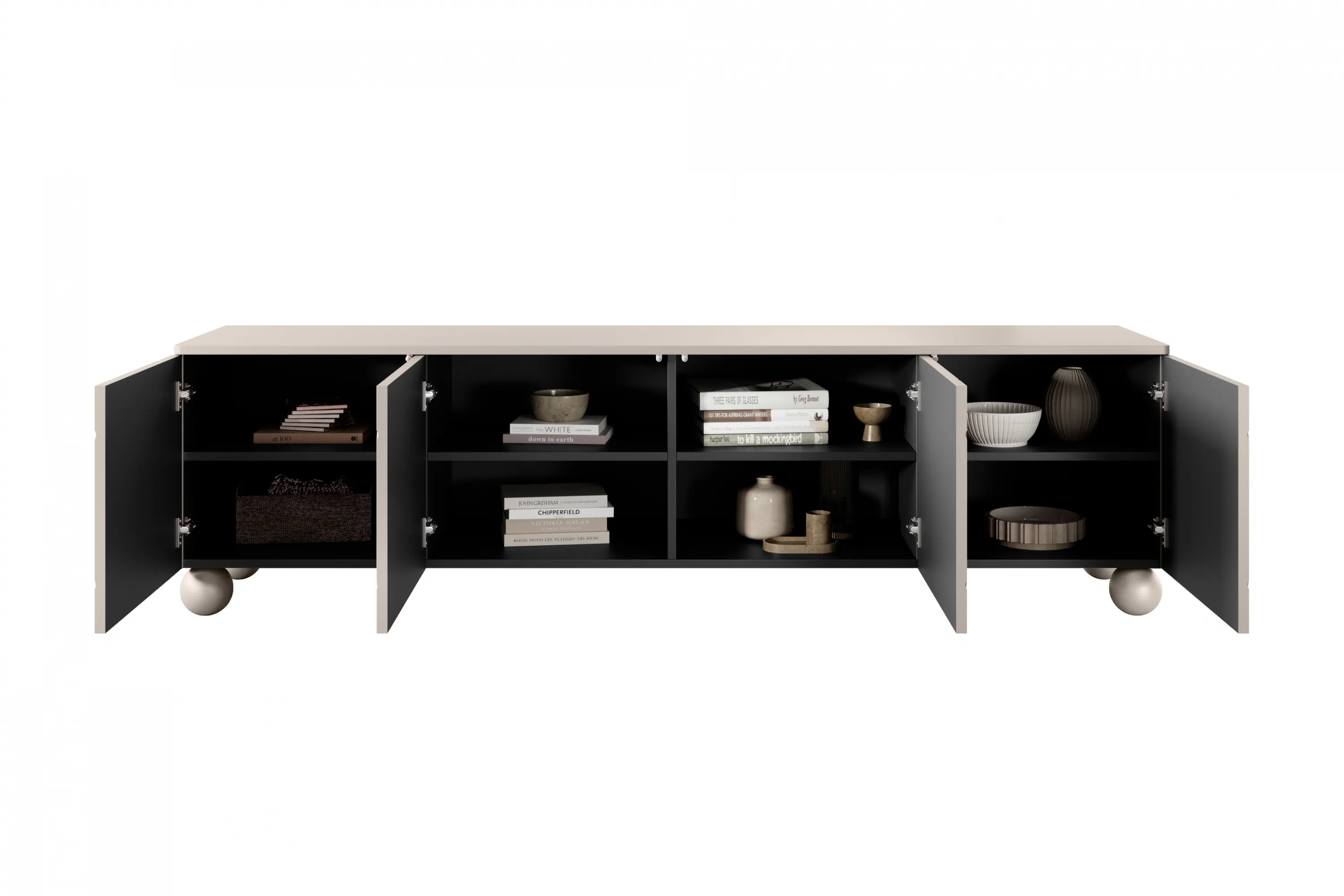Szafka RTV 4-drzwiowa SONATIA 200cm cashmere nogi kule — zdjęcie 5