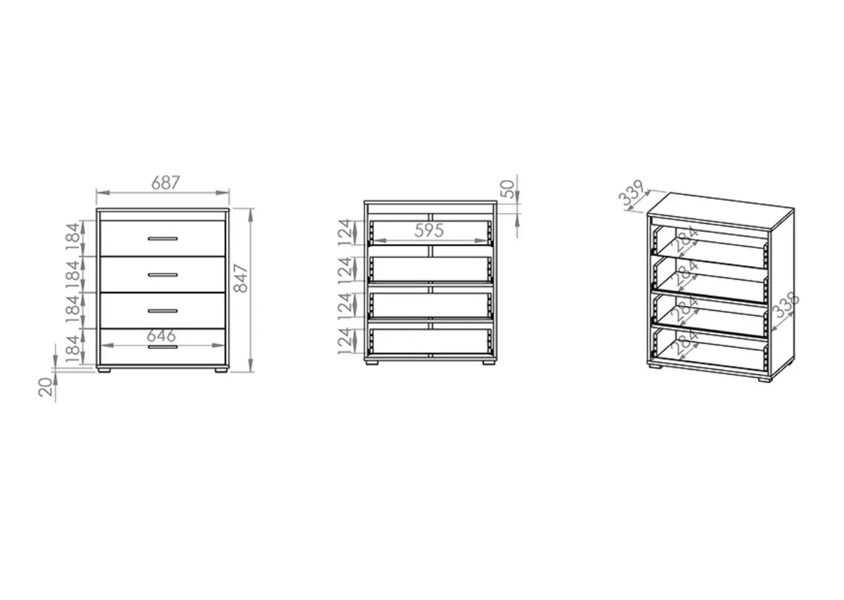 Komoda z 4 szufladami AVO 15 z szufladami sonoma jasna - 1AVO15-001