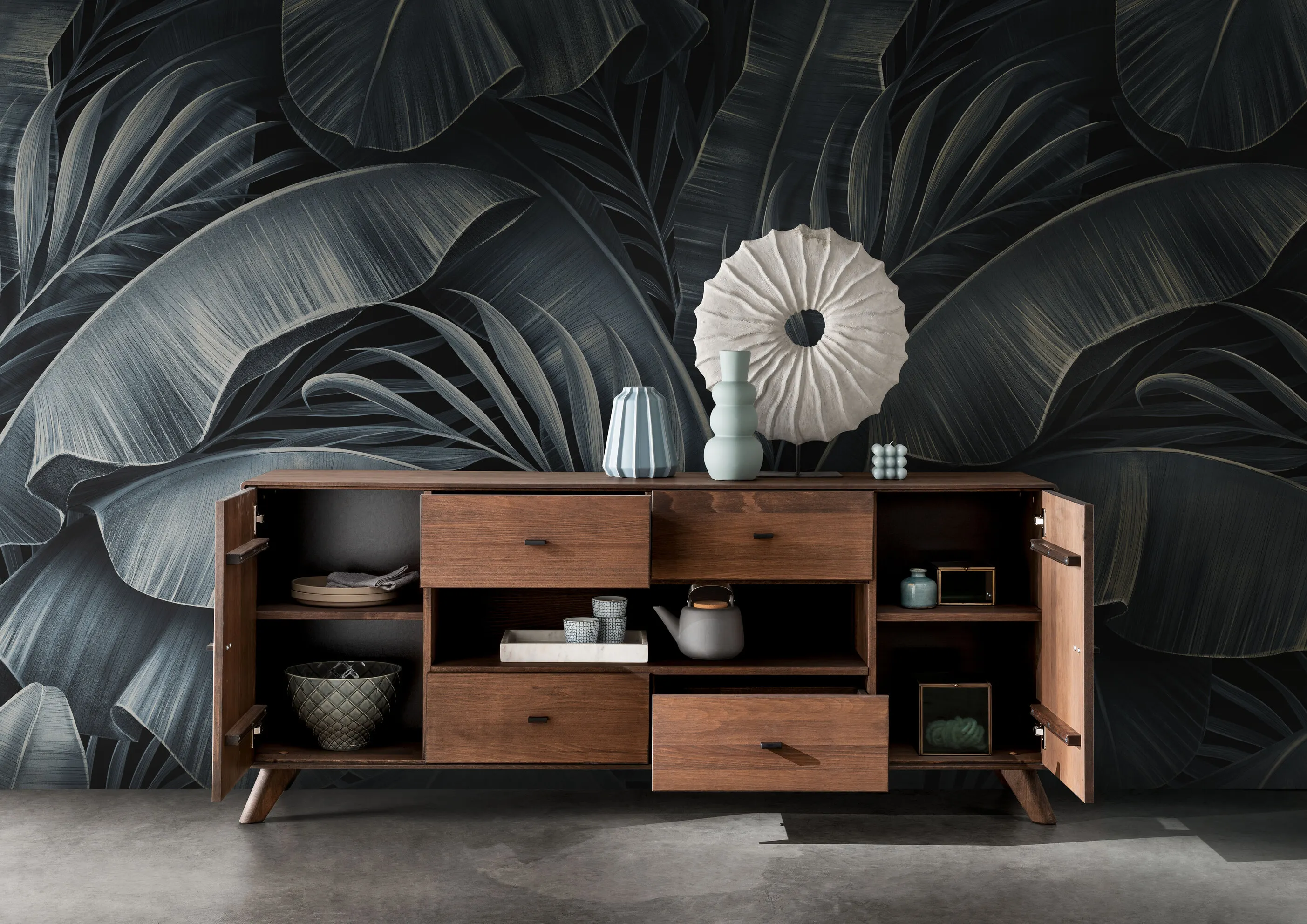 Komoda 2-drzwiowa z szufladami BLISS 180 cm drewniana bukowa - GK_103624060102