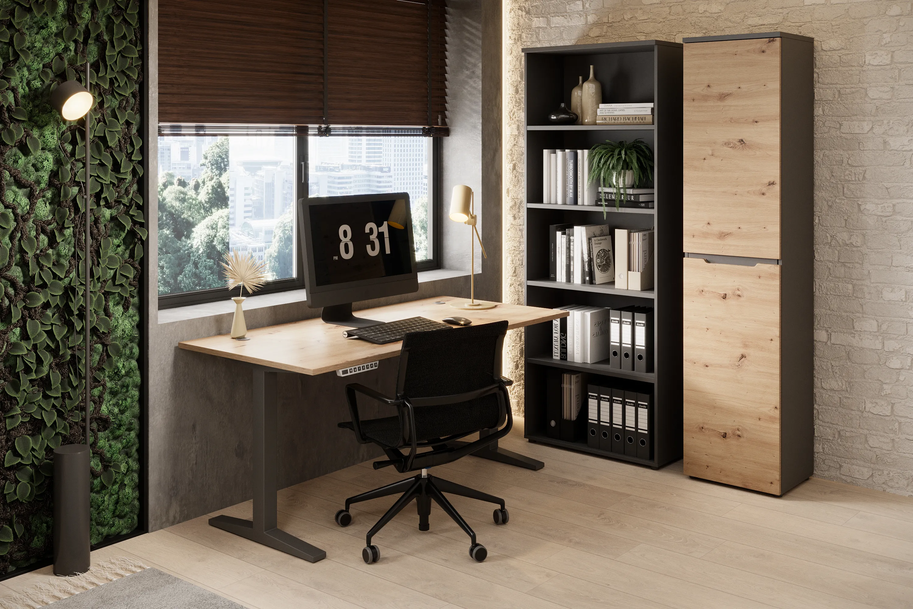 Biurko BREGO 75 z regulacją wysokości dąb artisan czarne 169x72x77cm - TH-100-1907