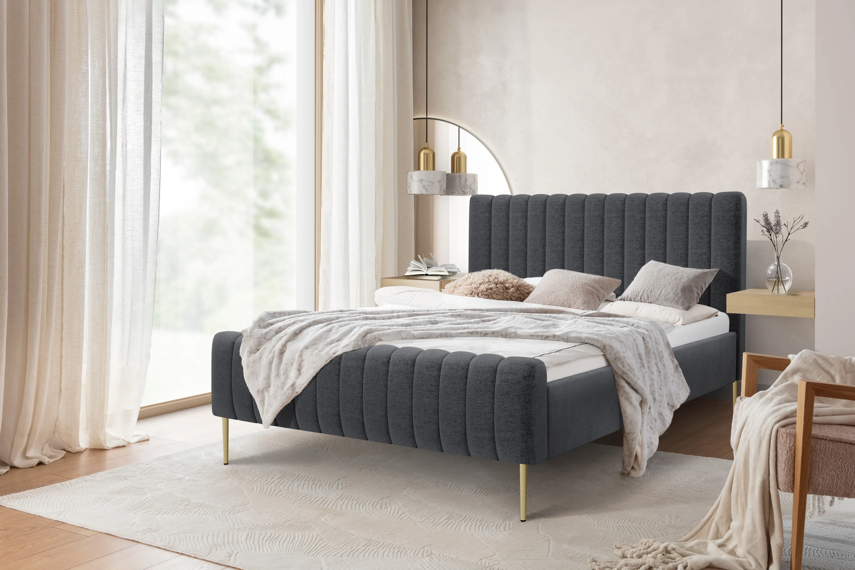 Łóżko Nicole / 140x200 / Raven 16 / złote nogi - grafitowy - B_158902