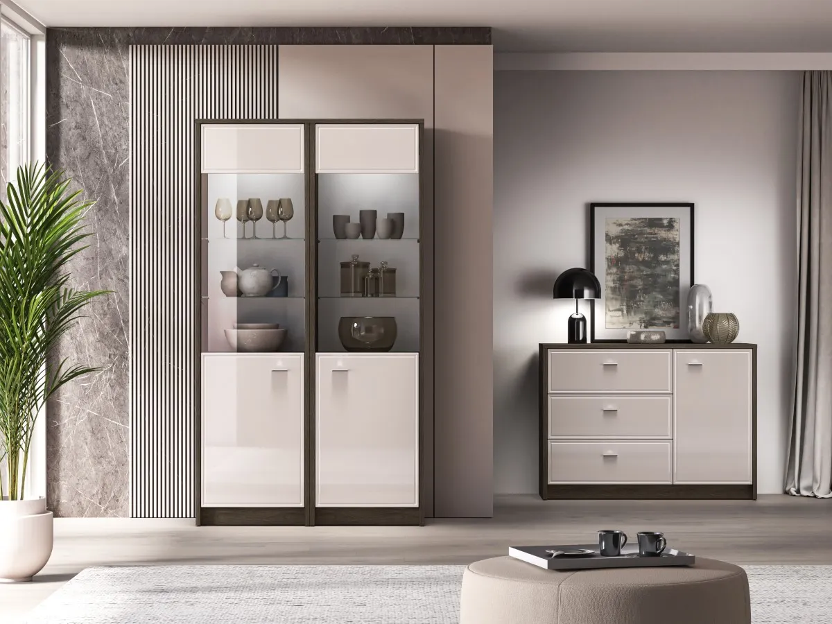 Witryna 1-drzwiowa szklana AVANTE 55x195 kaszmir dąb Windmill - 1AVAN02-001