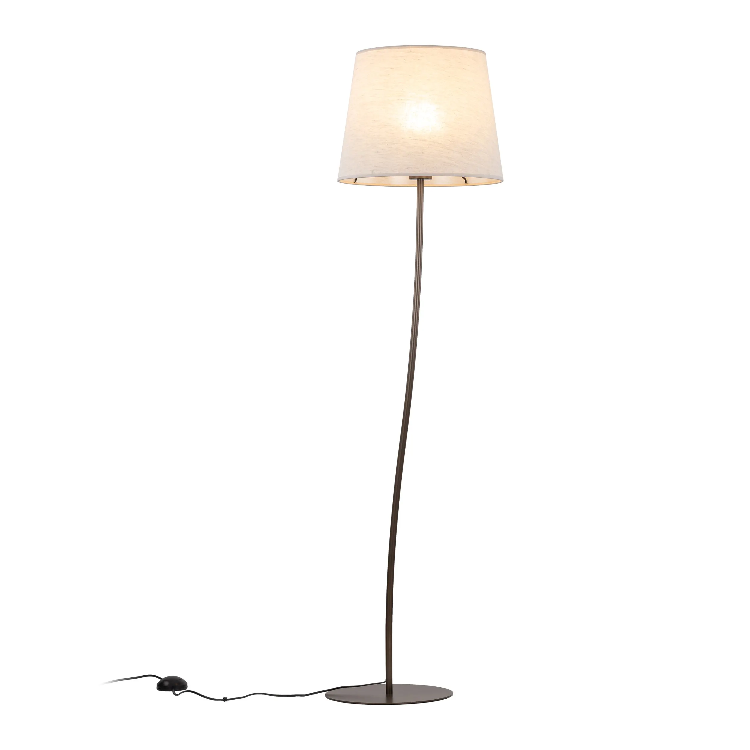 Lampa podłogowa NICOLA brązowa z abażurem z tkaniny okrągłym 150x44cm - TK_16028