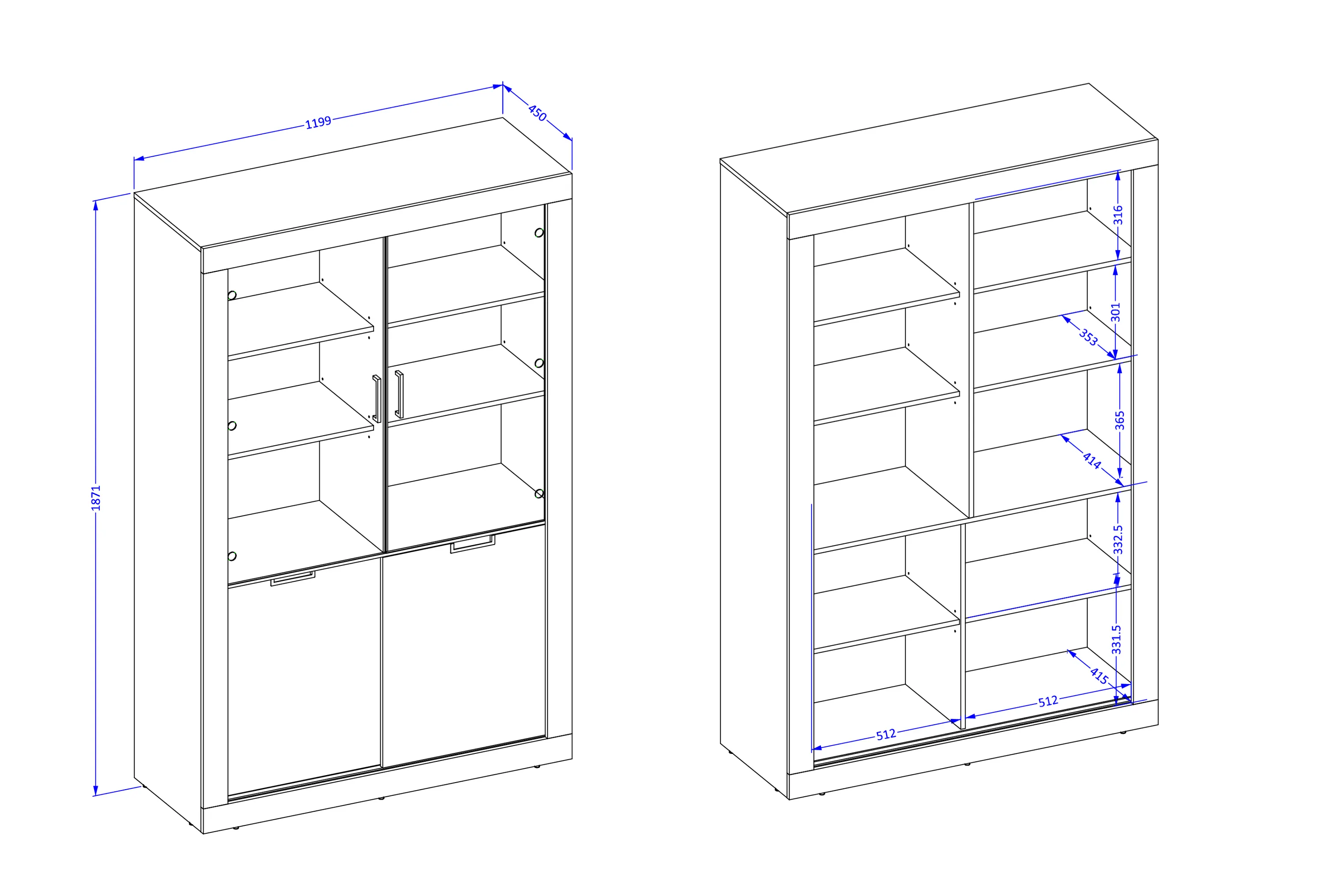 Witryna wysoka 4-drzwiowa TUDOR - dąb samdal, czarny - 24WSNZ12