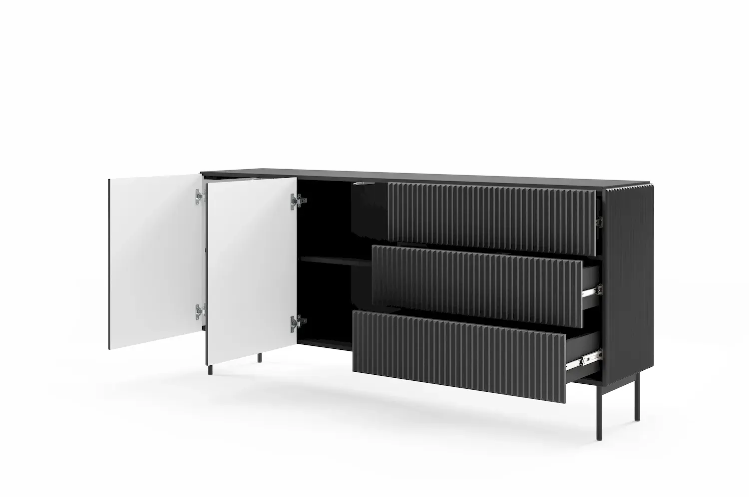 Komoda 2-drzwiowa z 3 szufladami MUTI 177 ryflowany front czarna - LA_MUTI_KOMODA_177_2D3S_CZARNY