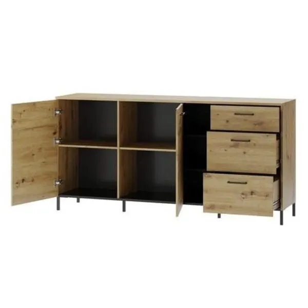 Komoda LUCAS 48 2 drzwiowa z szufladami i wnęką dąb aristan czarna 180x88x42cm - TH-100-1454