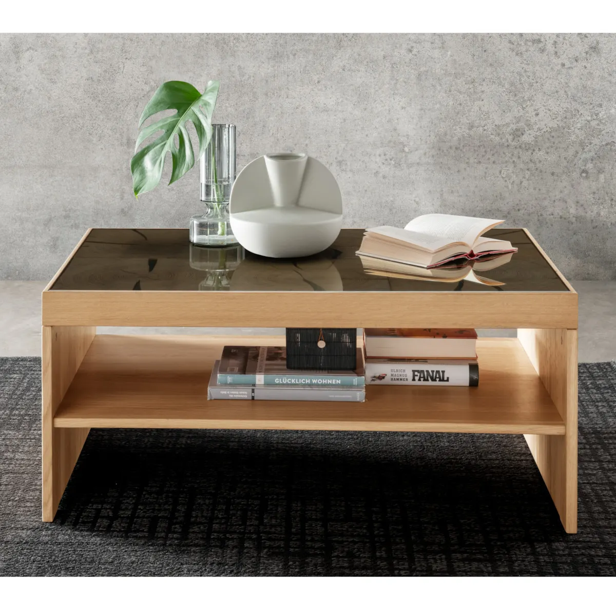 Stolik kawowy dębowy PRESENT 66x97 z półką - GK_103623150202