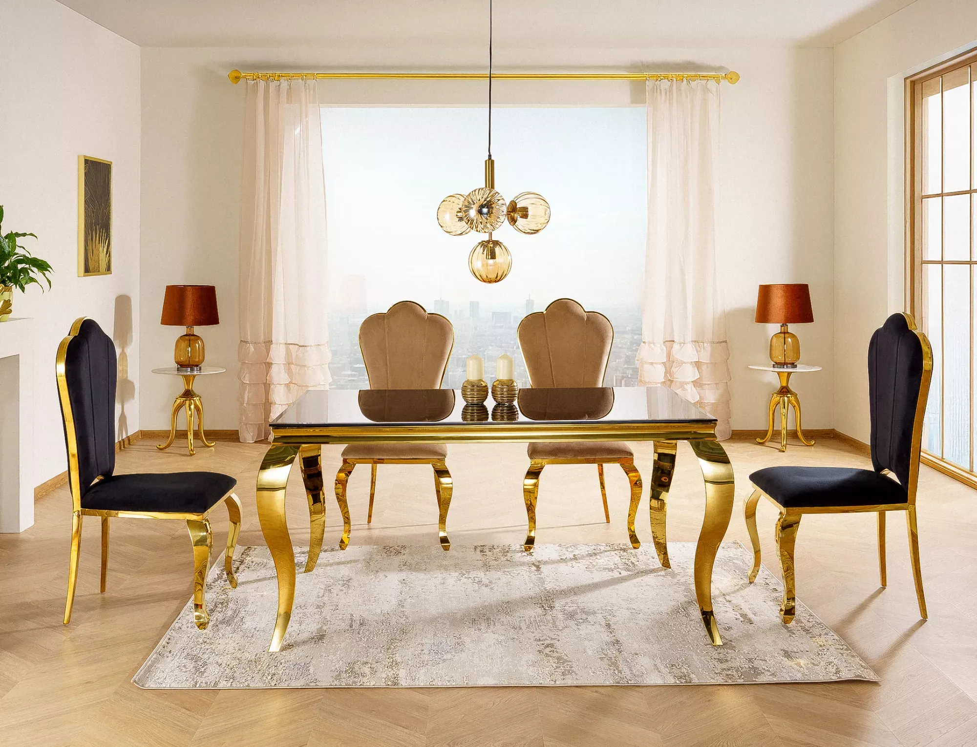 Stół jadalniany PRINCE 150x90 czarno-złoty - PRINCECZL150