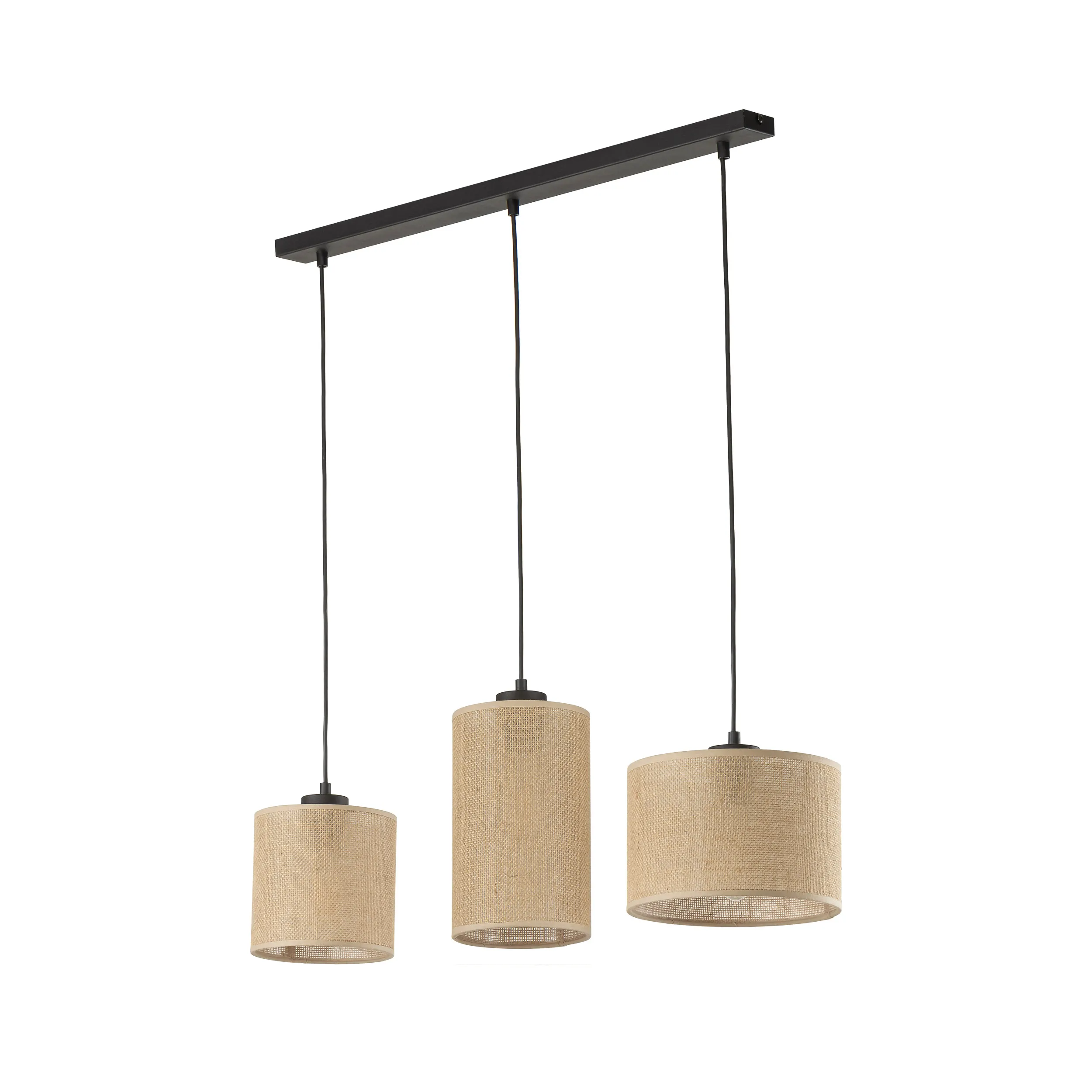 Lampa wisząca JUTA czarna na metalowej listwie brązowe różnokształtne klosze z tkaniny plecionki 120x79x22cm - TK_4954