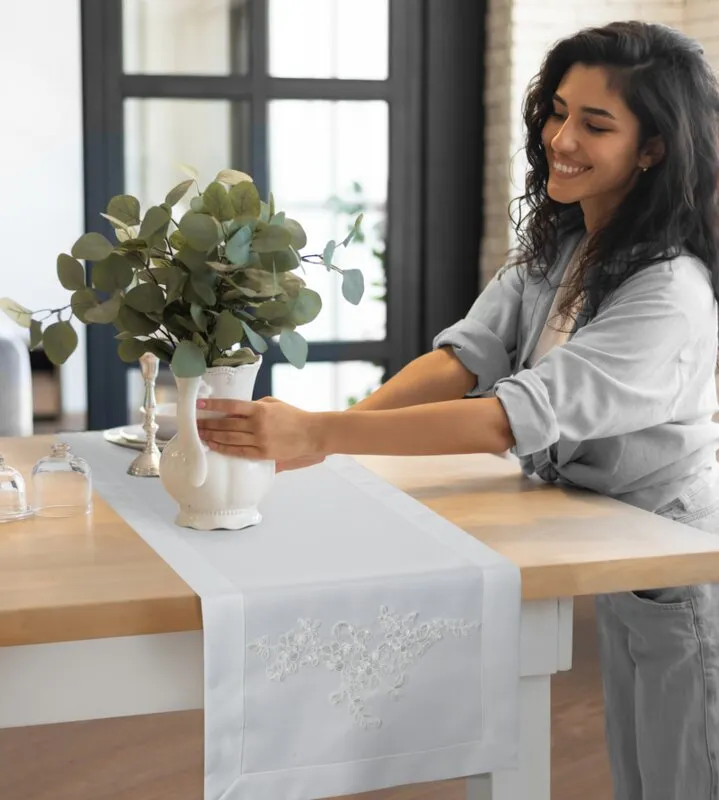 OBRUS BARI 40 X 140 CM BIAŁY - EU_457065