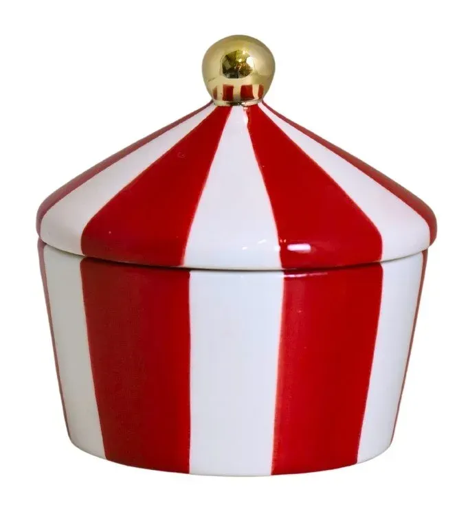Pojemnik ceramiczny na ciasteczka W PASKI biało-czerwone