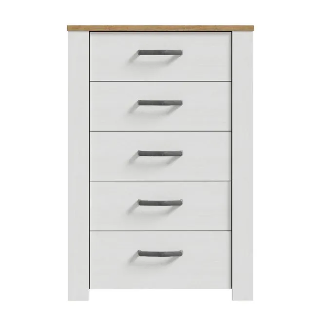 Komoda wysoka z 5 szufladami CHISBURY - dąb riviera, modrzew jasny sibu - BHLK311-M482