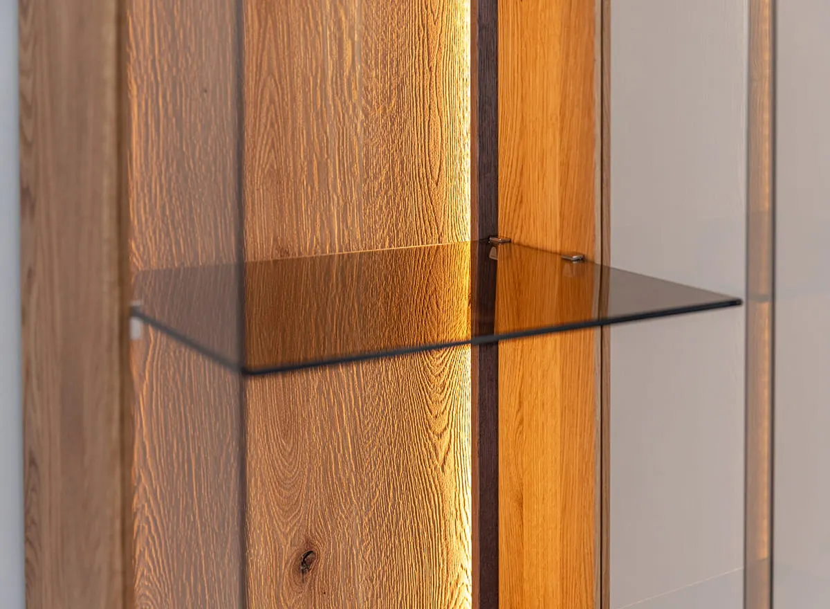 Witryna wąska dębowa COLLODI prawa z oświetleniem - dąb olejowany - ZICOL01P