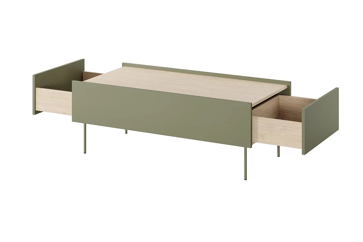 Ława DESIN 120 z 2 szufladami - oliwkowa / dąb nagano - B_149043