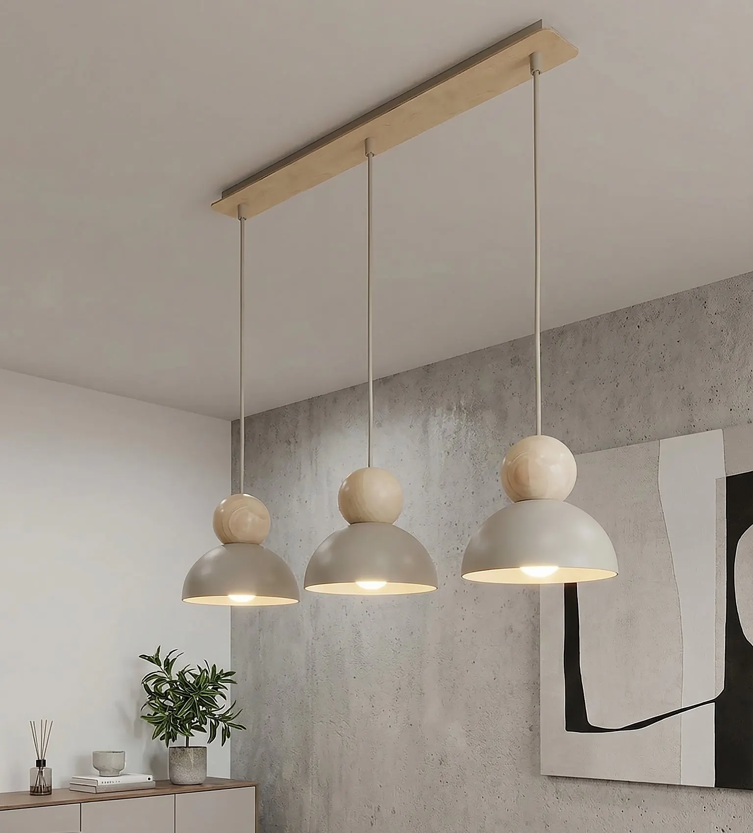 Lampa wisząca prosta KAKI 3 beżowy naturalny - 1678/3