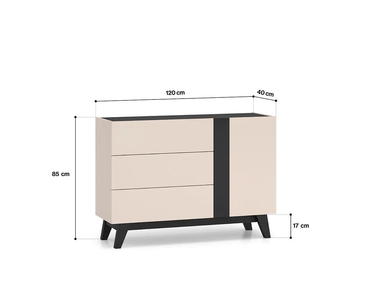 Komoda z półkami i szufladami FRESHION 120 cm beżowo-czarna - 1FRES04-001