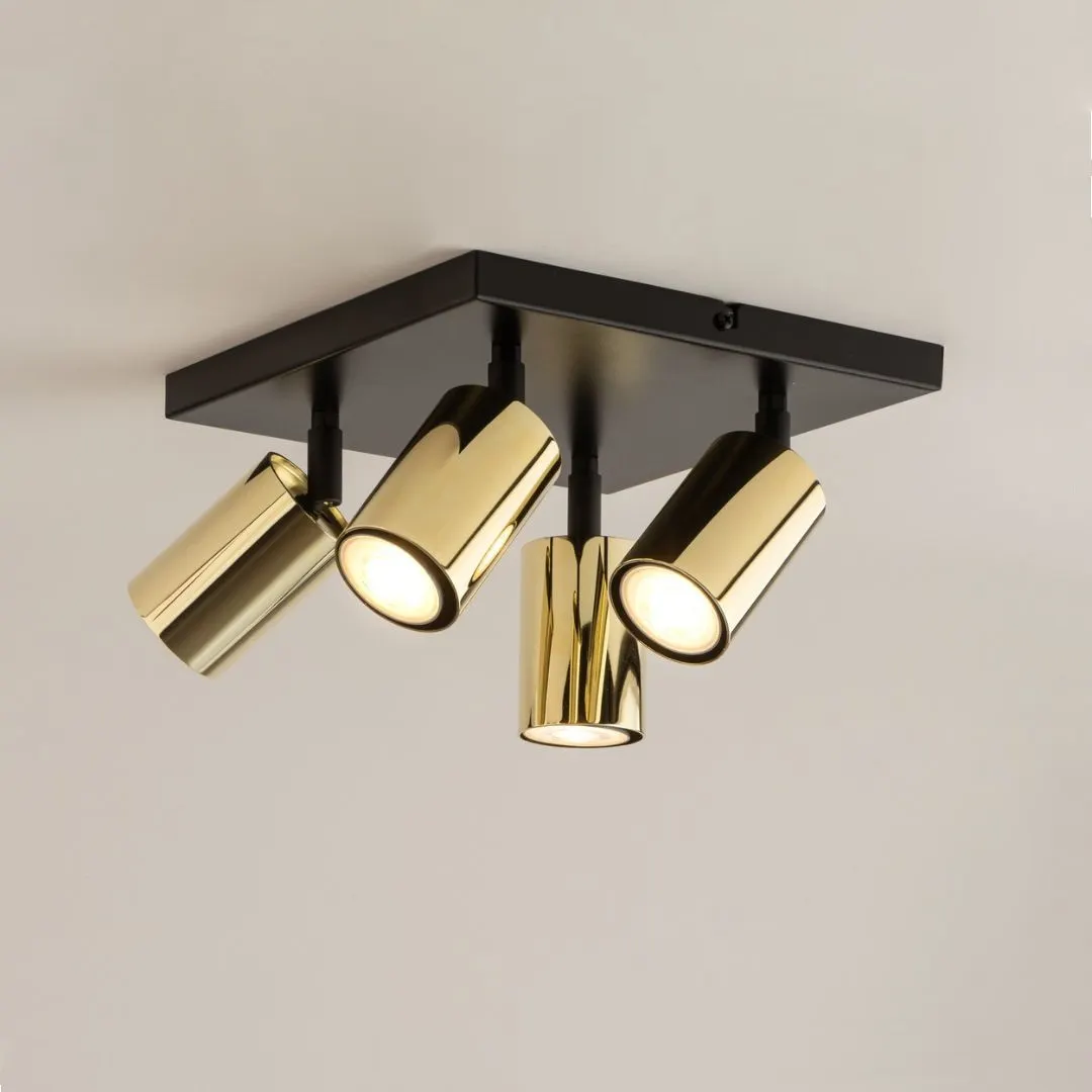 Plafon ZOOM 4 kwadrat czarny mosiądzowany - SI_33601