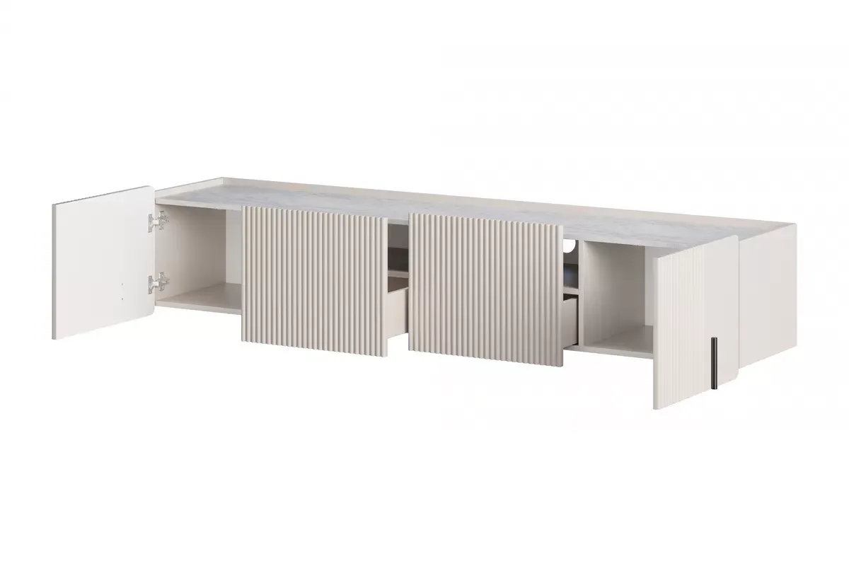 MALMI Szafka RTV 200 2D2SZ - cashmere / crema bianca / wisząca / czarne uchwyty - B_162317