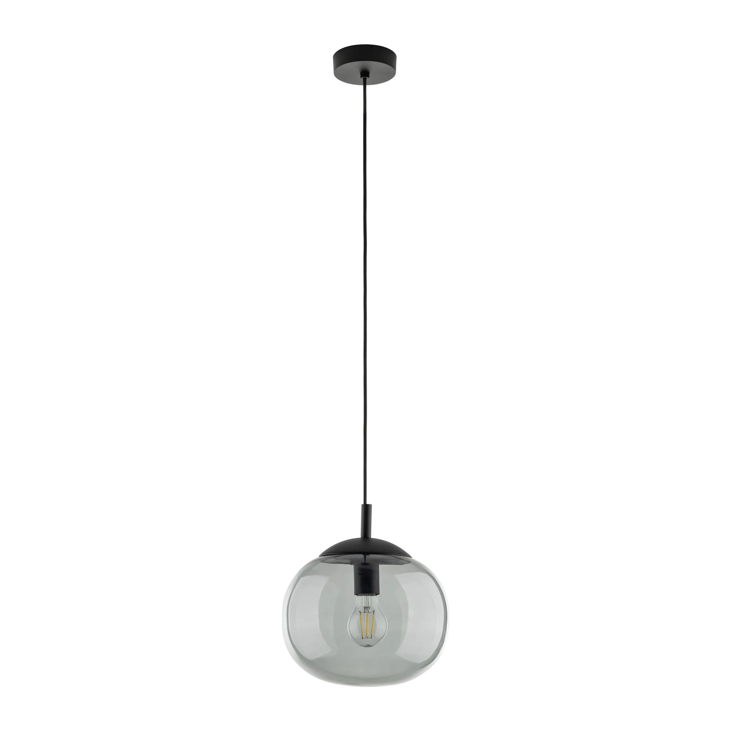 Lampa wisząca VIBE czarna z szarym okrągłym szklanym kloszem 165x25cm