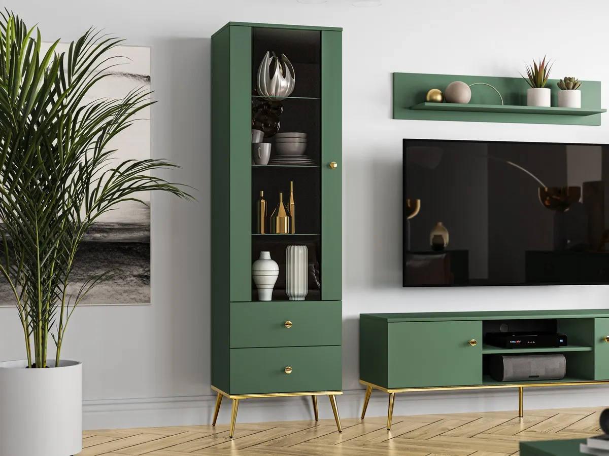 Witryna 1-drzwiowa z 2 szufladami FOREST 01 labrador, złoty - 1FORE01-001