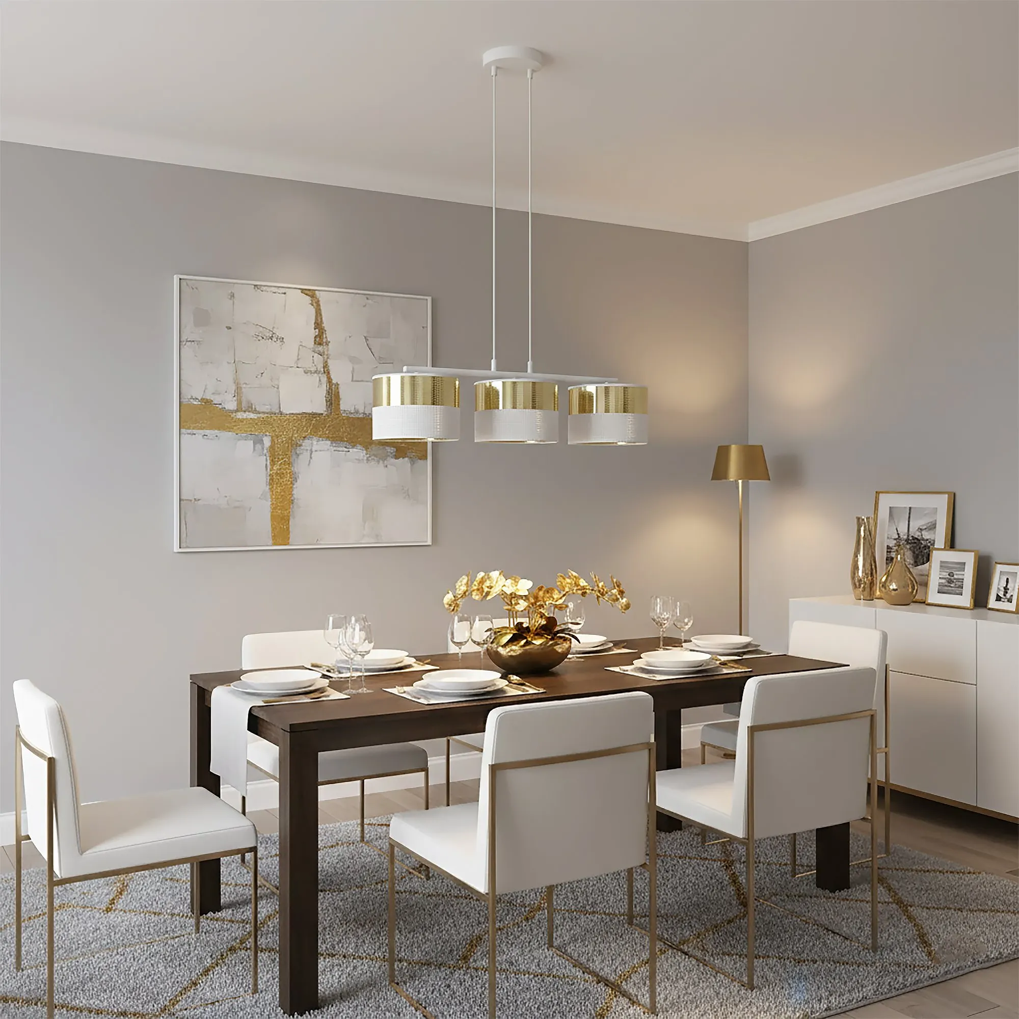 Lampa wisząca LUX 3 WH GOLD z abażurem biała złota - 1650/3