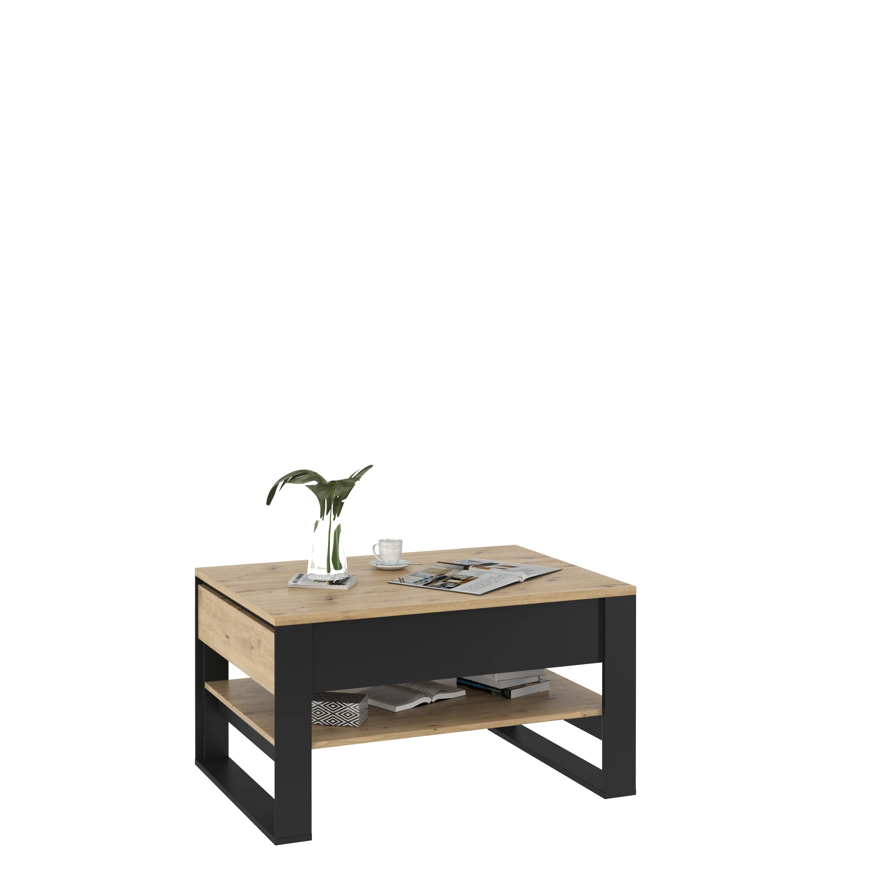 Stolik kawowy z szufladami 100x70 Quant QA-09 dąb artisan/czarny - QA9DAC