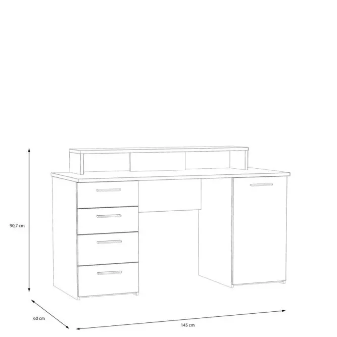 Biurko NET106 z szafką, 4 szufladami i nadstawką - dąb artisan, miętowy - MT980-M888