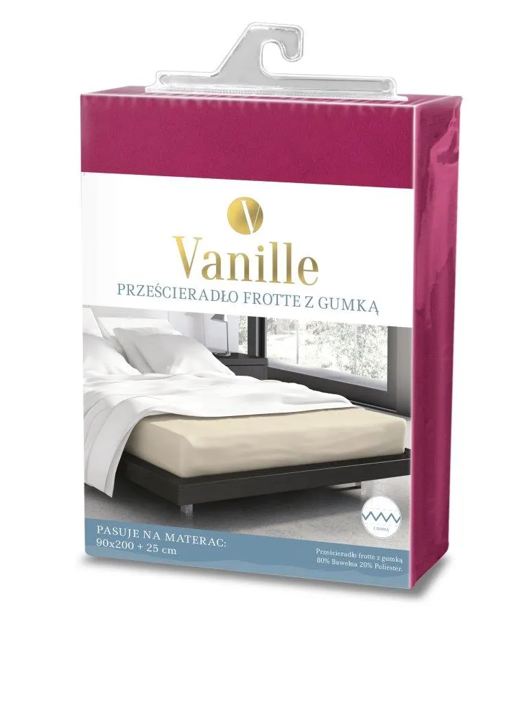 Prześcieradło frotte z gumką VANILLE 90X200+25 bawełna 80% bordowy - FARO_20527