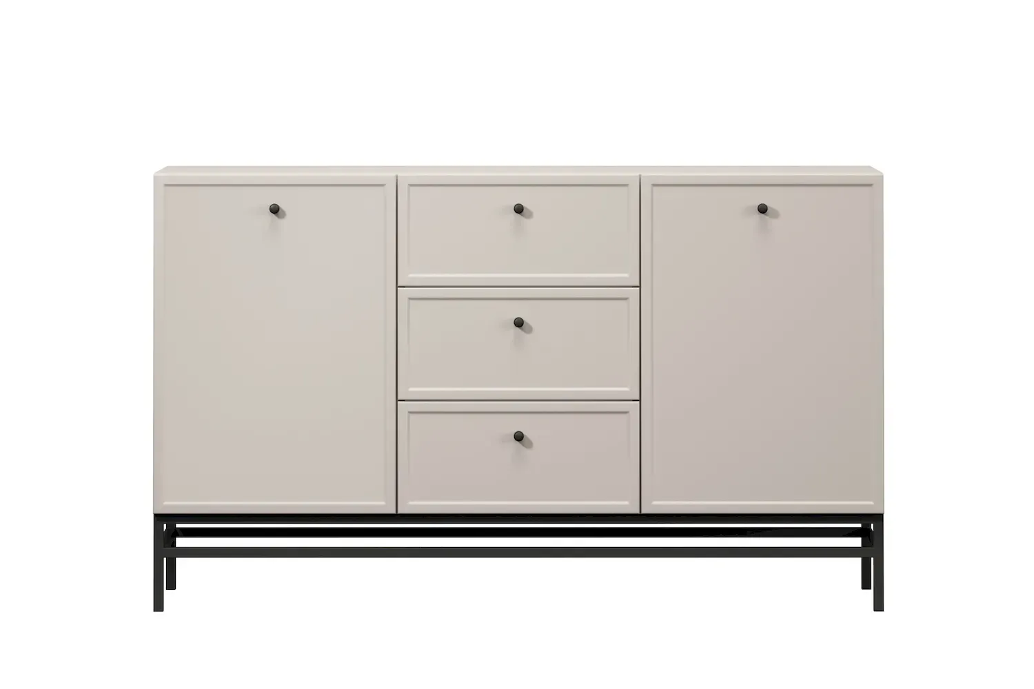 Komoda 2-drzwoiowa z 3 szufladami LORINI 150 - cashmere gałka czarna stelaż czarny