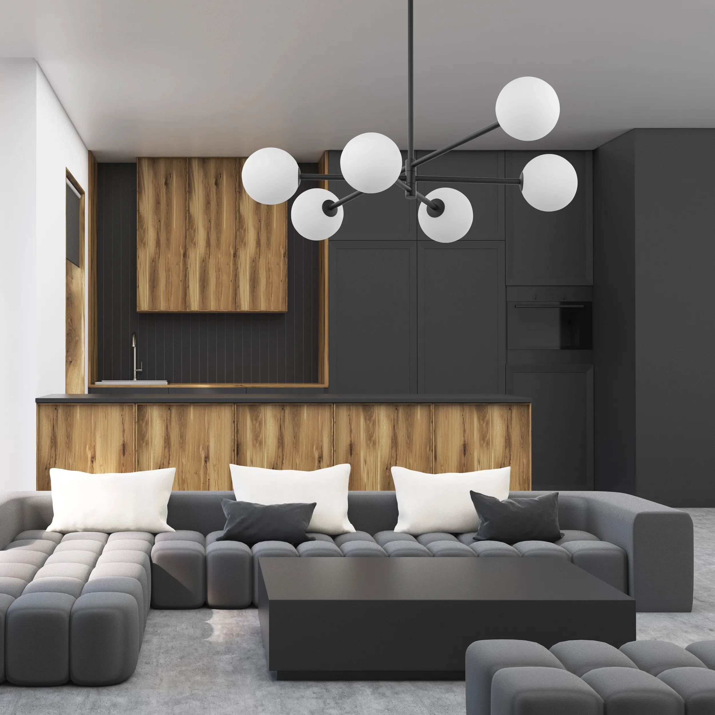 Lampa sufitowa SARIUS czarna z białymi okrągłymi szklanymi kloszami 90x68x64cm - TK_4732