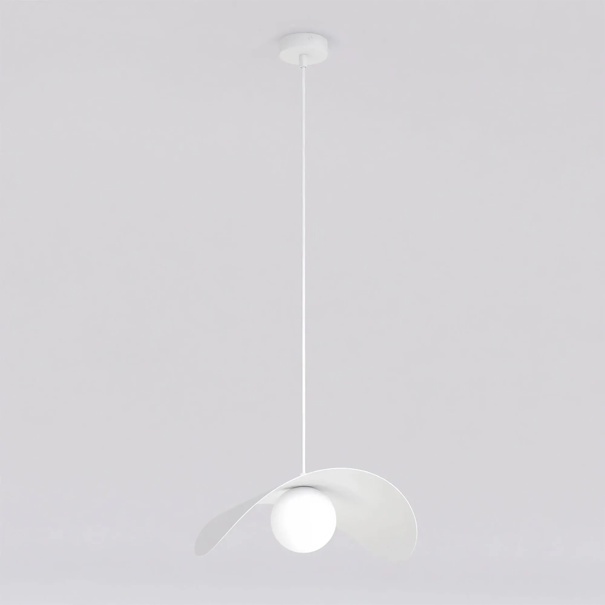 image lampa wisząca, kula, metalowa konstrukcja, biała kolorystyka, nowoczesny design