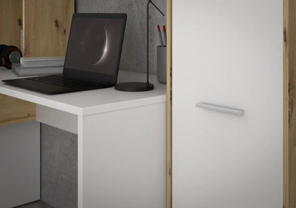 Biurko NET106 narożne z regałem SZ173xW152xG118 cm - dąb artisan, biały - ERBB541-C979