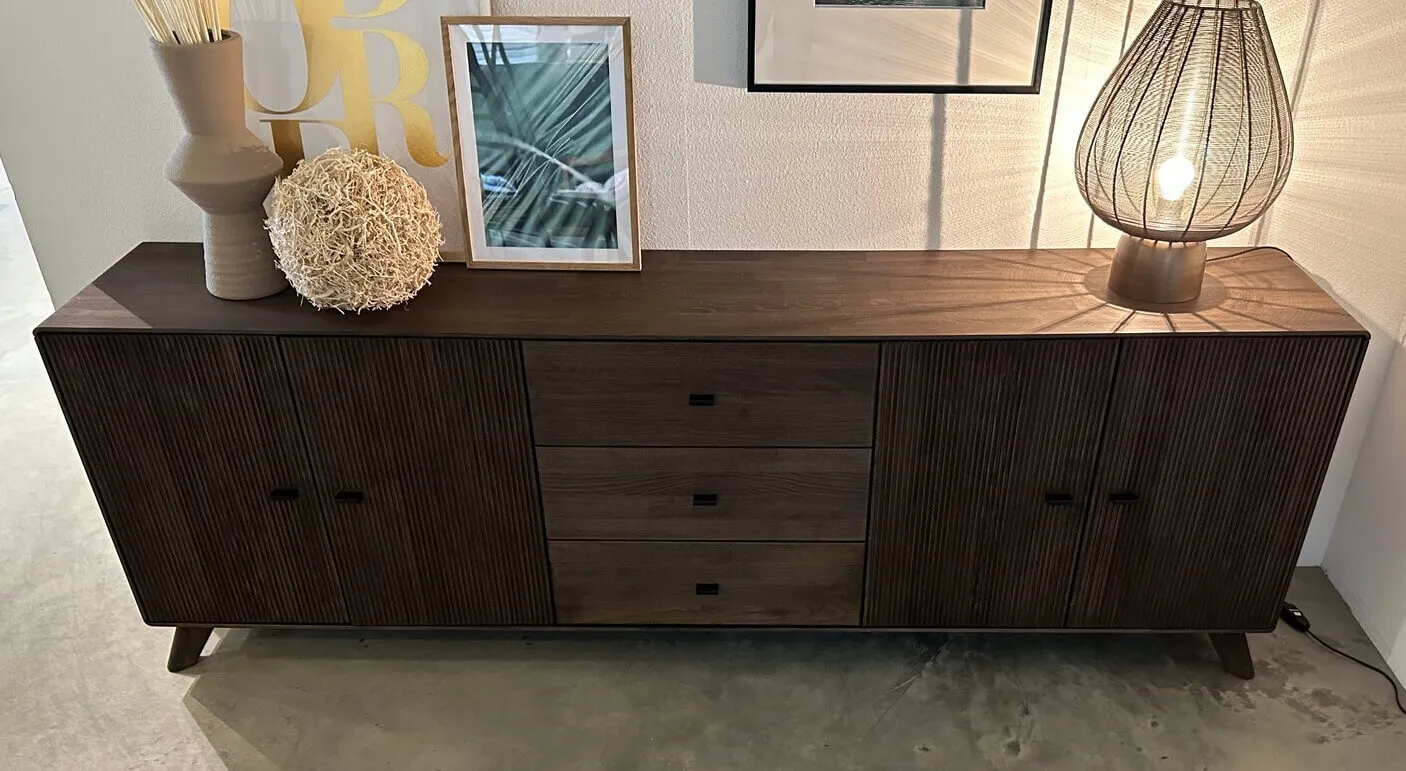 Komoda drewniana ryflowana BLISS 220x40 z 3 szufladami i 2 szafkami - GK_103624070102