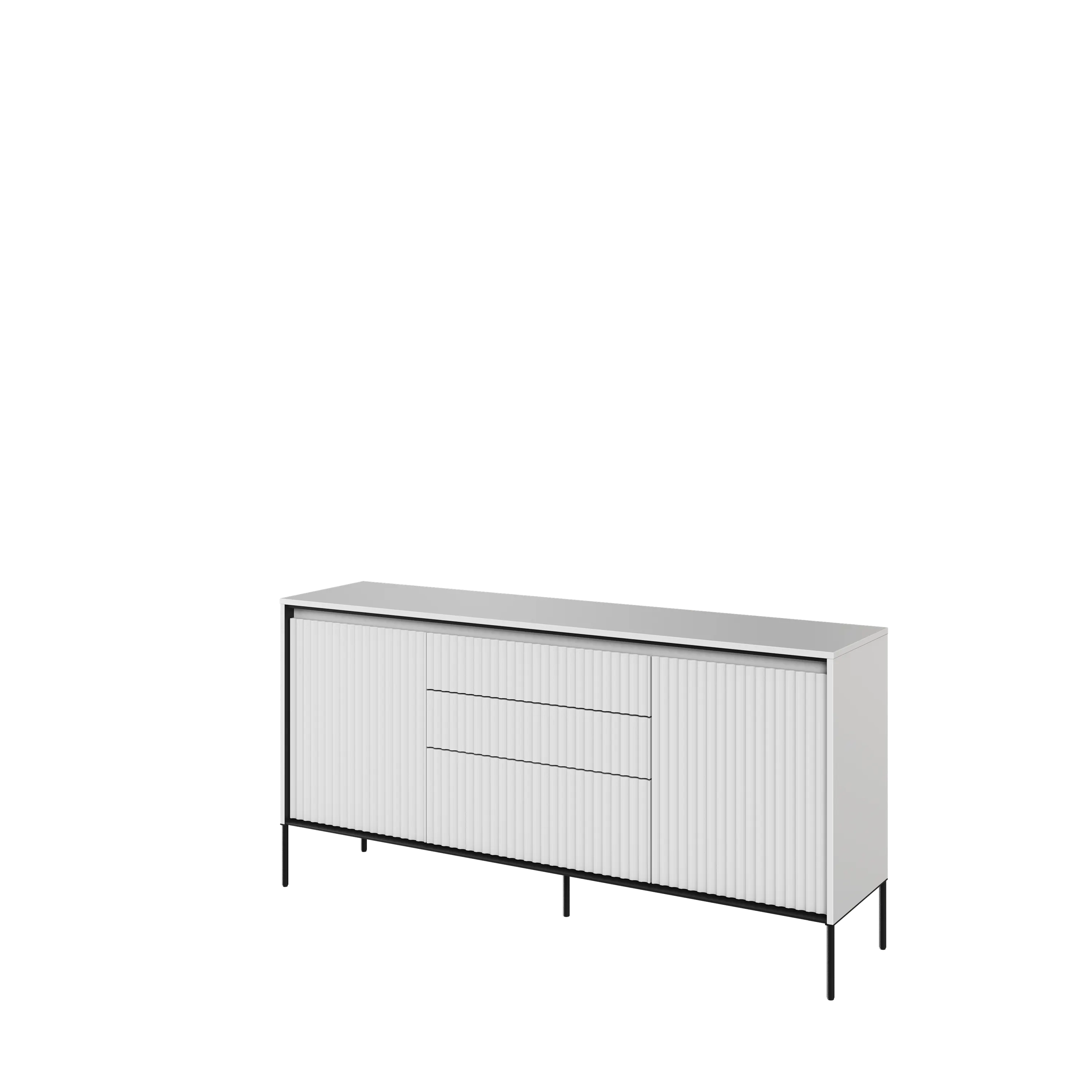 Komoda z oświetleniem TREND TR-01 2D3S ryflowana biały/czarny Meble, Kredens, Gabinet, Szuflada