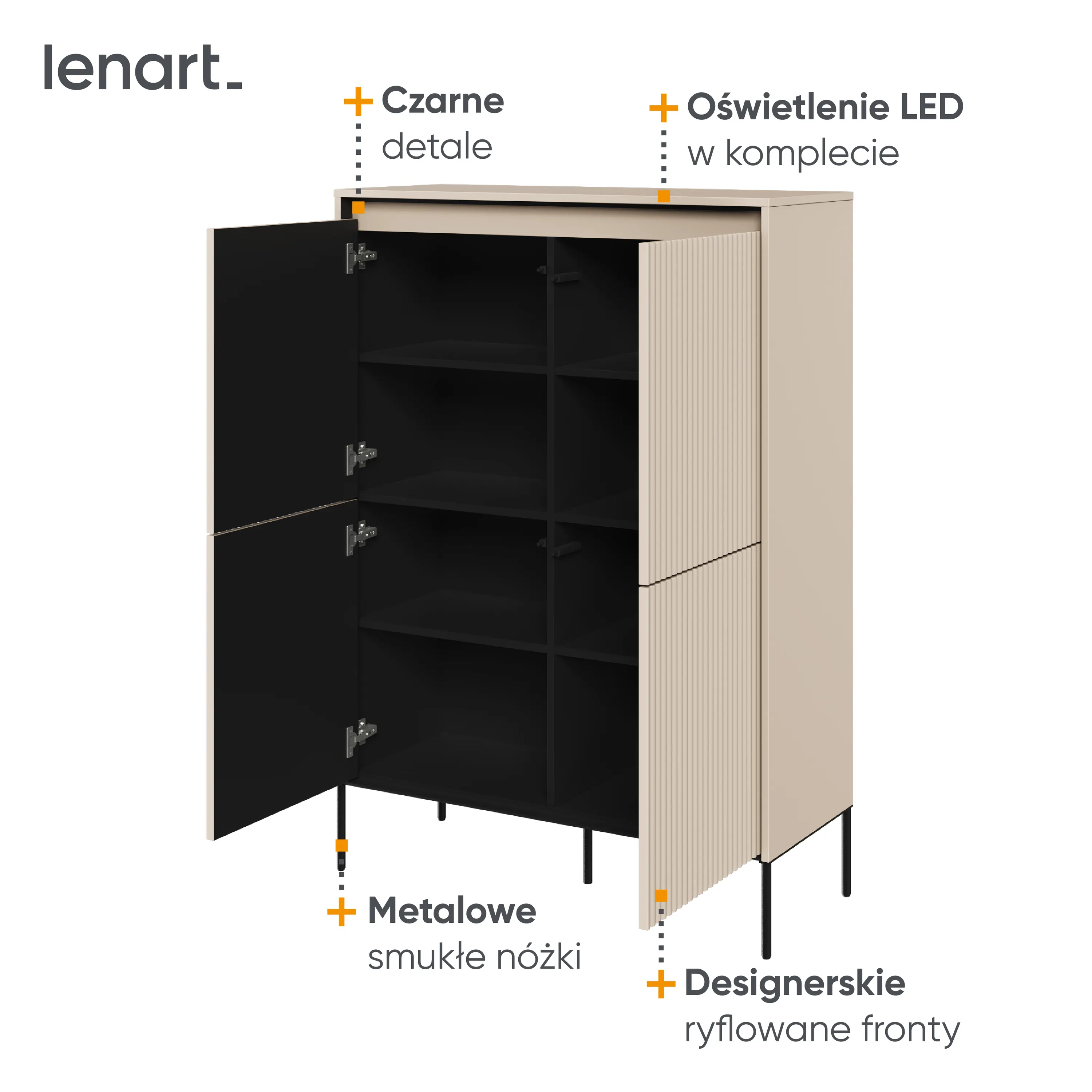 Wysoka komoda z oświetleniem TREND TR-03 4D beż piaskowy/czarny - TR3BPC-V2