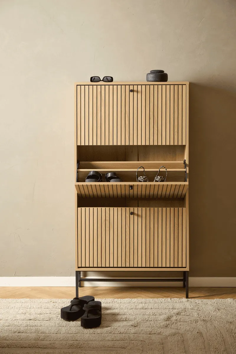 Szafka na buty 3-drzwiowa ALBANY 1 efekt drewna 72x25x140 - H000023790