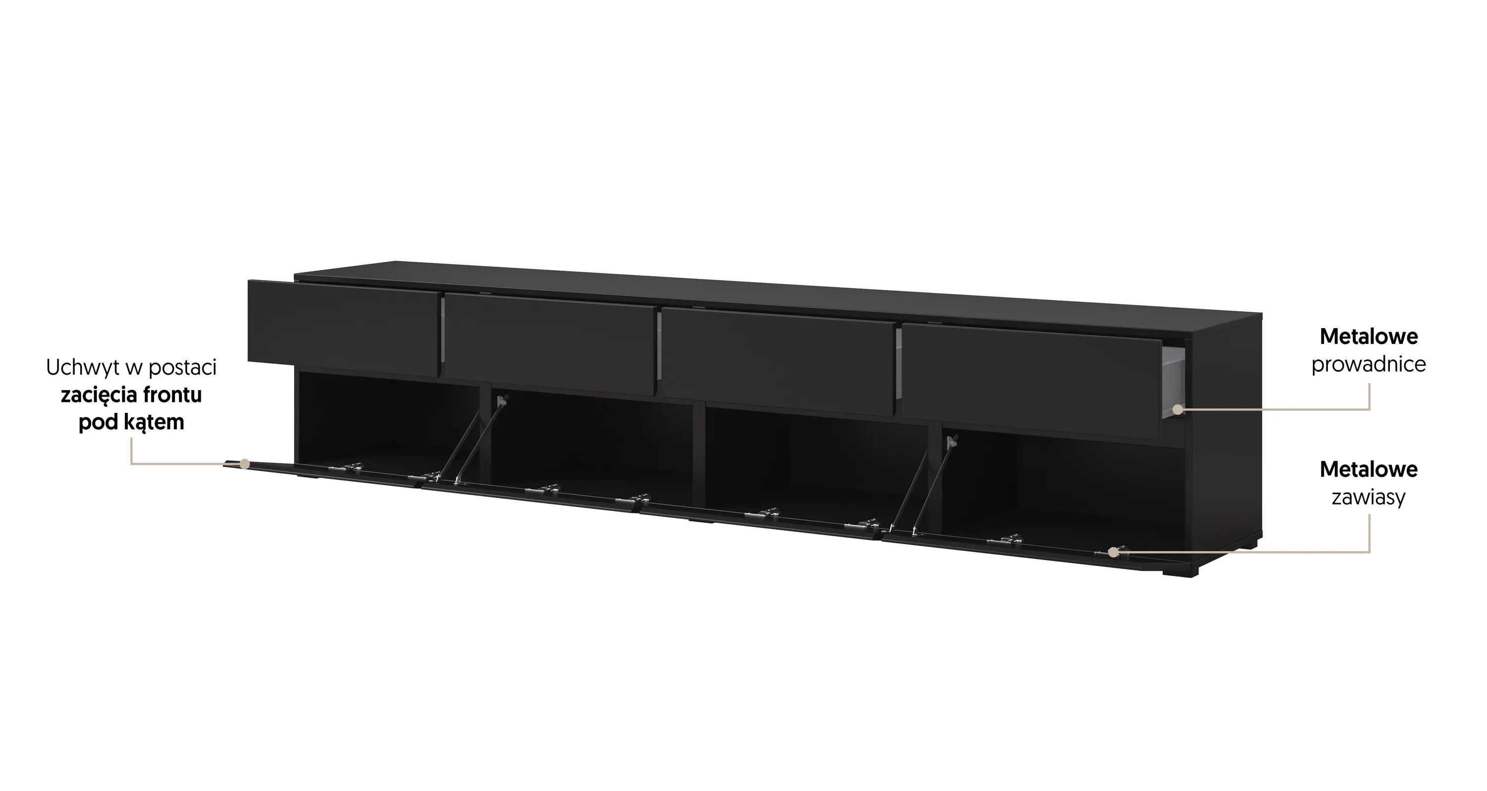 Szafka RTV 4-drzwiowa z 4 szufladami 225 cm CROSS 40 czarna — zdjęcie 9