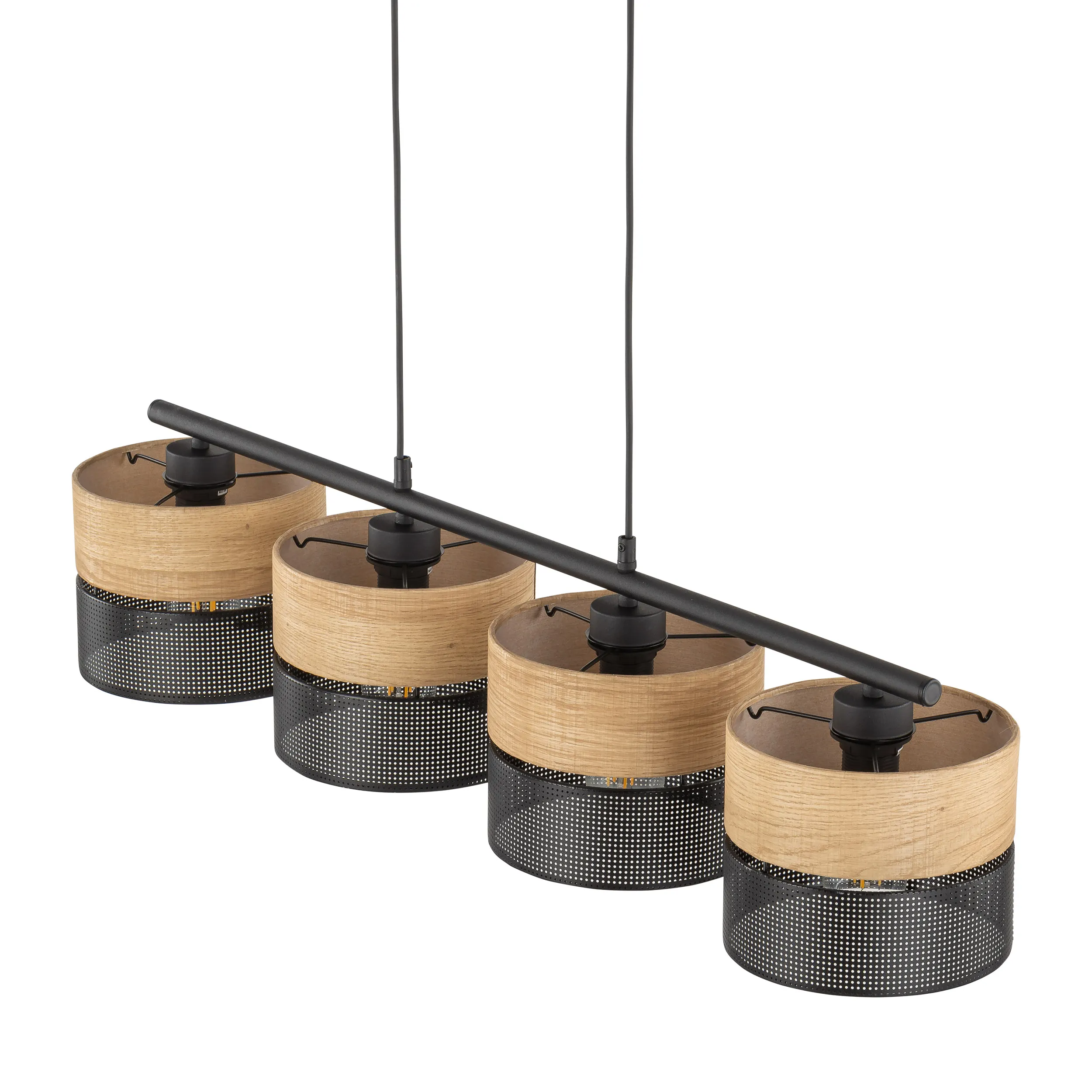 Lampa wisząca NICOL czarna z drewnianymi elementami poczwórna na metalowej listwie 95x20cm - TK_4802