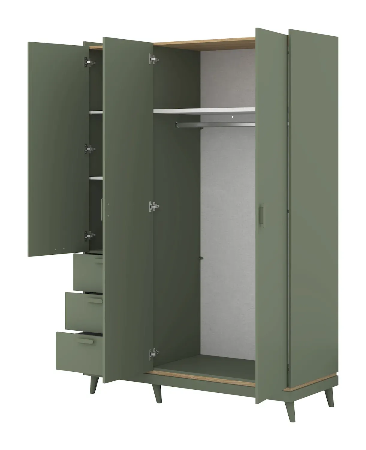 Szafa 3-drzwiowa z 3 szufladami SCANDI 19 zielony-dąb olejowany - 24GDOH19