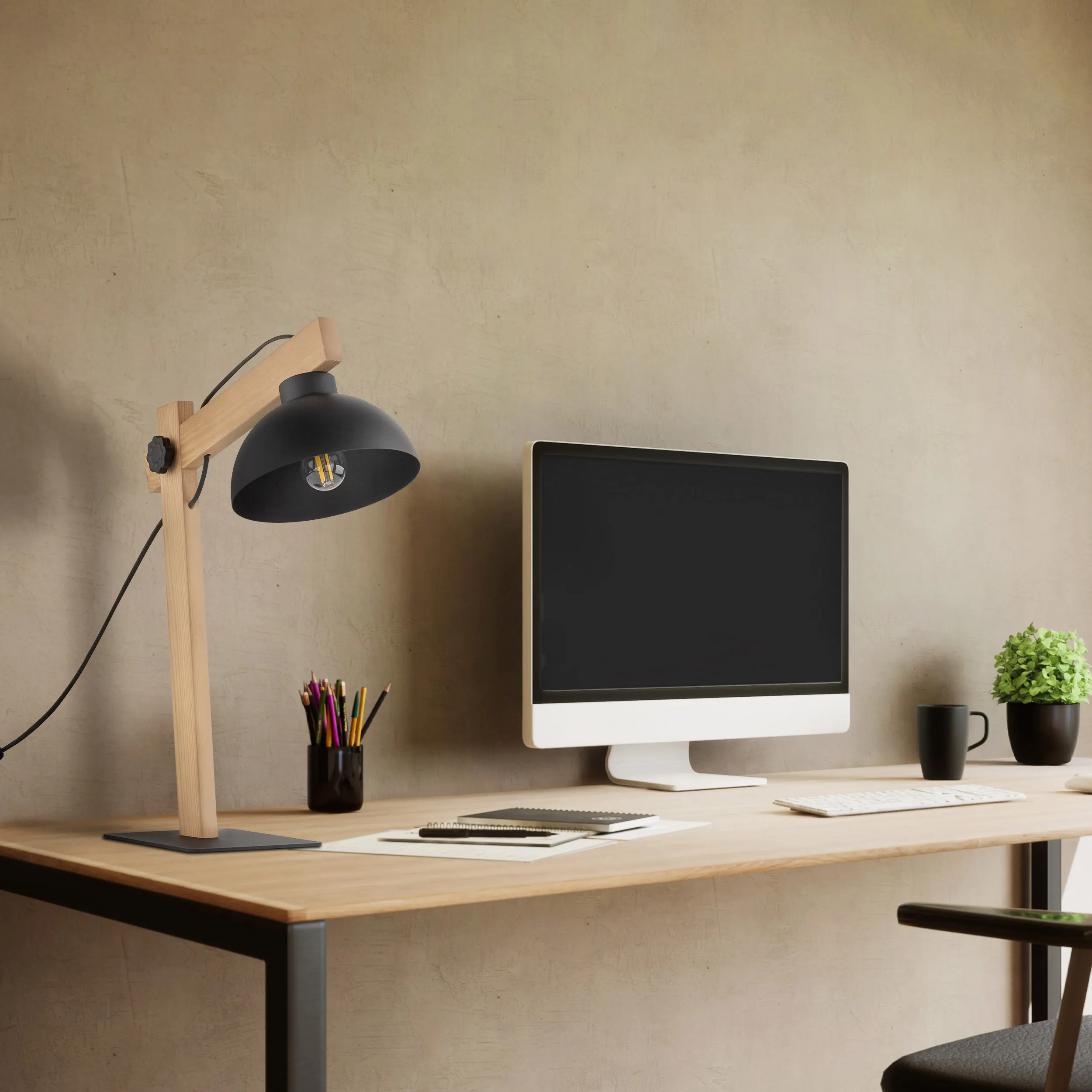 Lampka nocna OSLO czarna sosnowe jasne ramiona 52x42x18cm - TK_5346