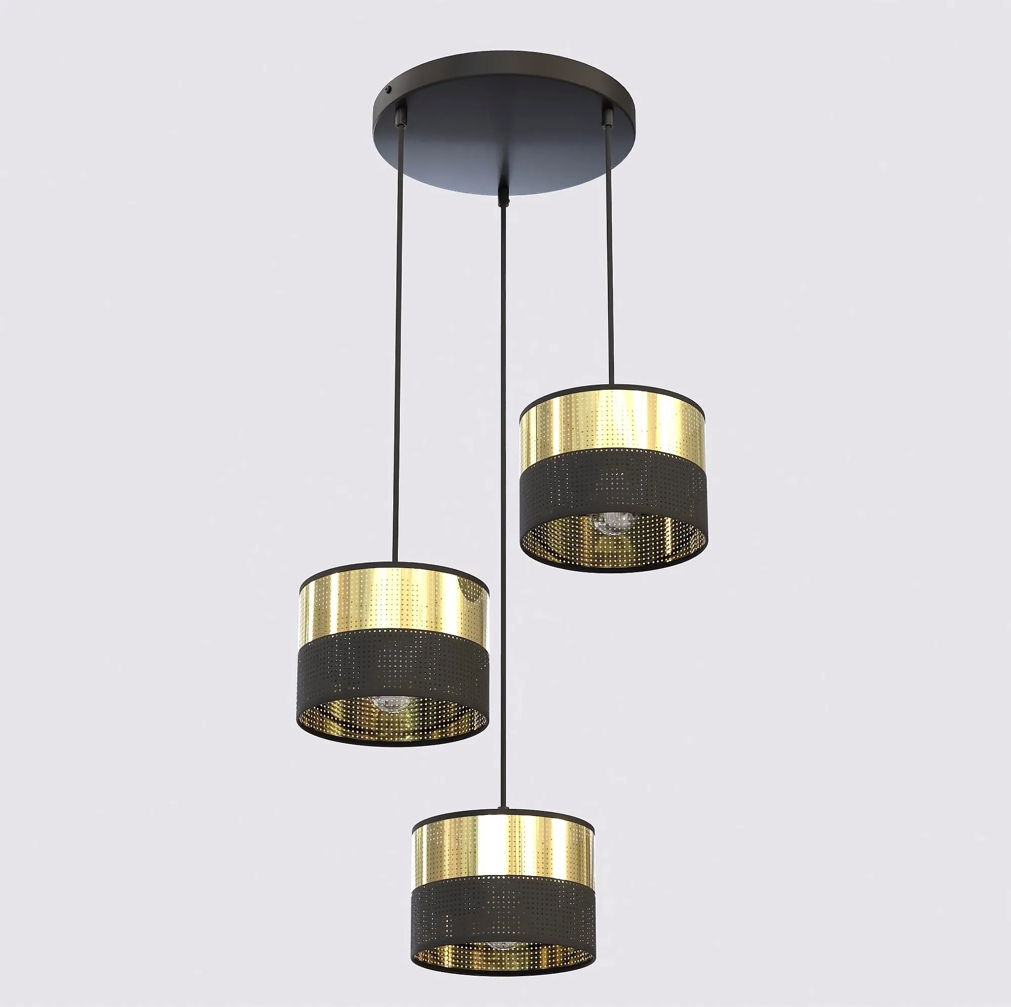 Lampa wisząca LUX 3 BL GOLD PREMIUM z abażurem czarna złota - 1649/3PREM
