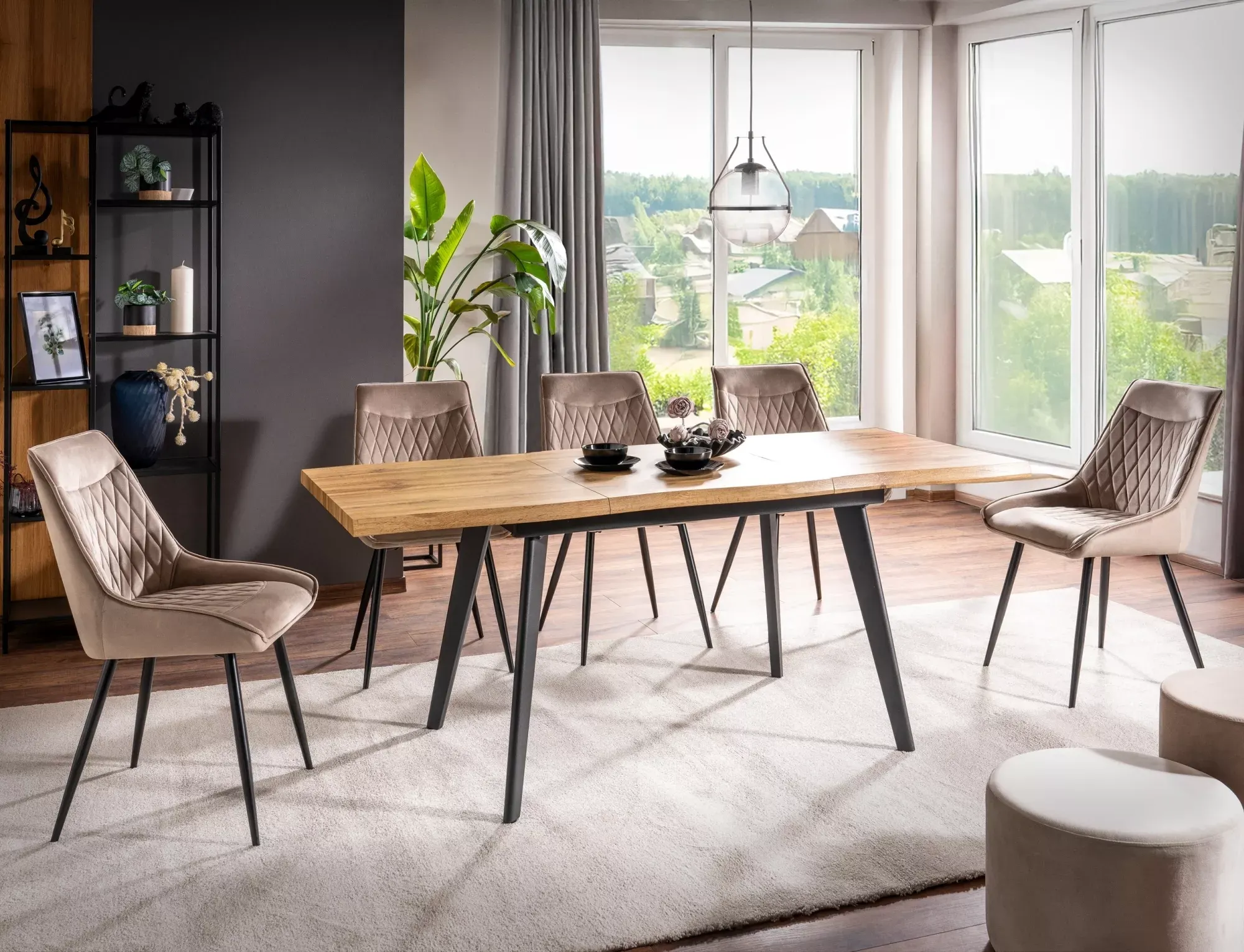 Stół rozkładany FRESNO 80x120-180 dąb naturalny czarny - FRESNODC1201