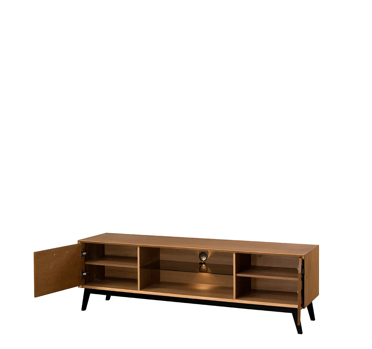 Szafka RTV LAZURE 25 2-drzwiowa z oświetleniem dąb karmelowy, czarny 180x55x42cm