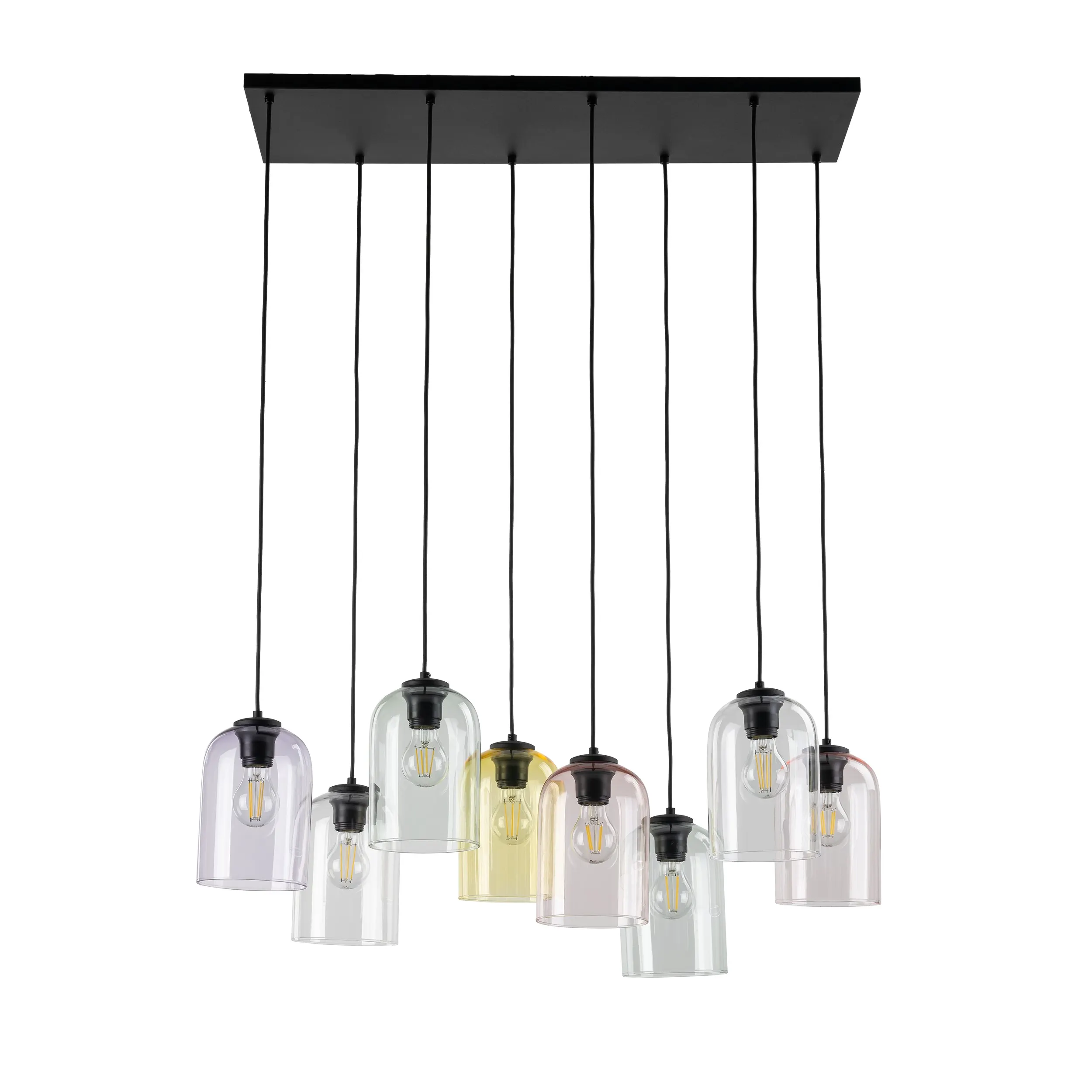 Lampa wisząca MOLLY czarny z różnokolorowymi kloszami transparentnym szarym fioletowym różowym żółtym 150x78x38cm - TK_10303