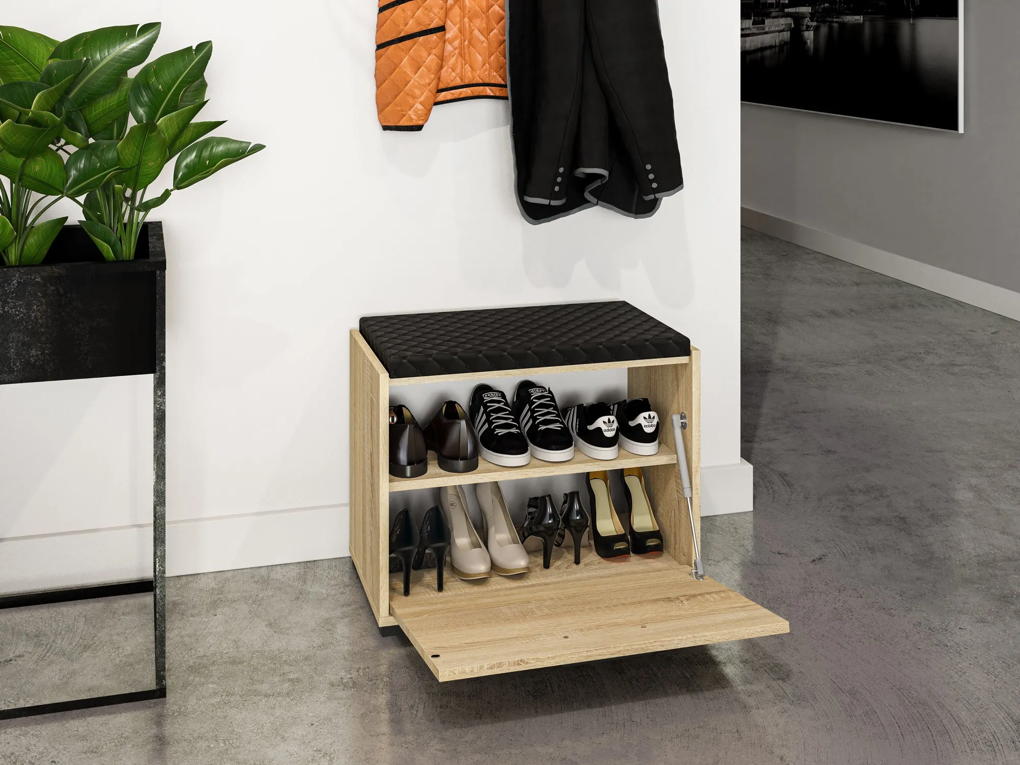 Szafka na buty z tapicerowanym siedziskiem CARO 01 Sonoma jasna 48x60x34 - 1CARO01-001