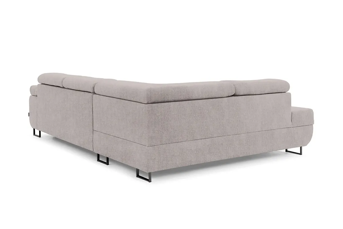 Narożnik lewostronny ANNABELLE L regulowane zagłówki nogi czarne tkanina Maya 01 beżowy - B_165788